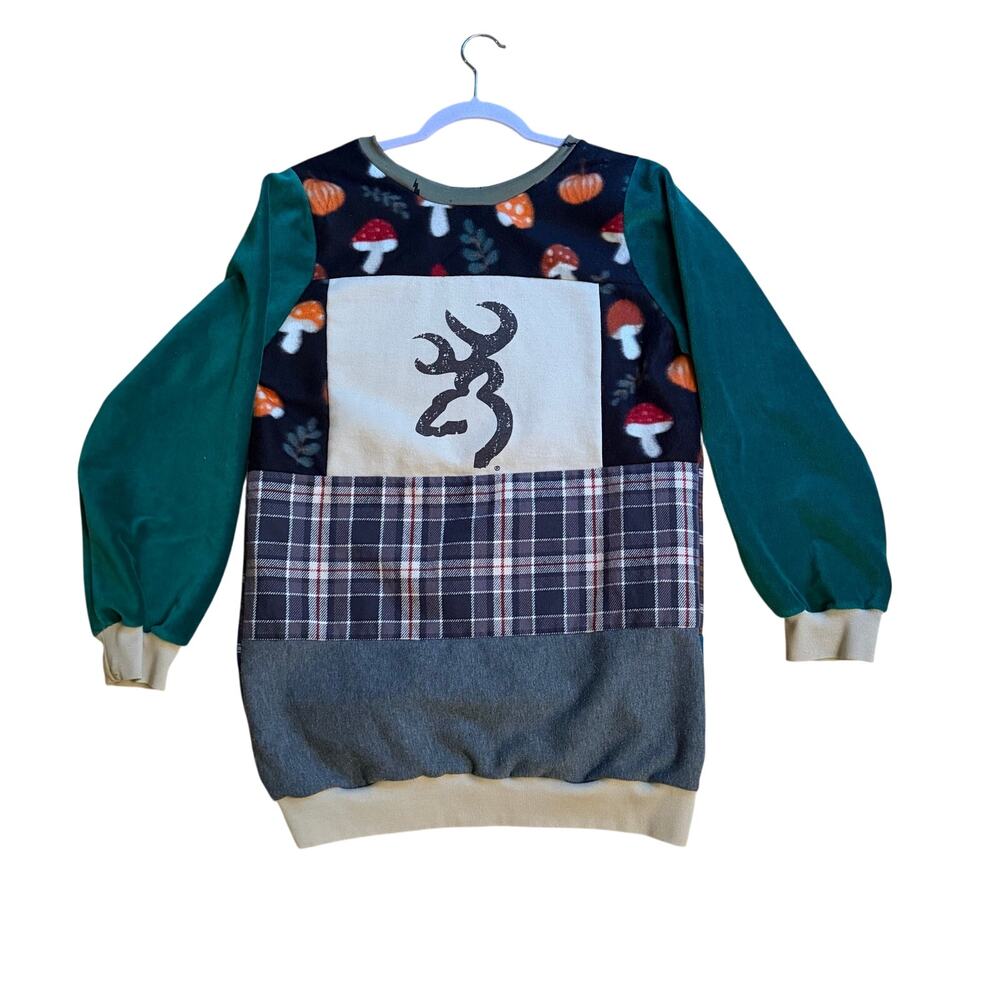 Buck sweatshirt mix media handmade upcycle